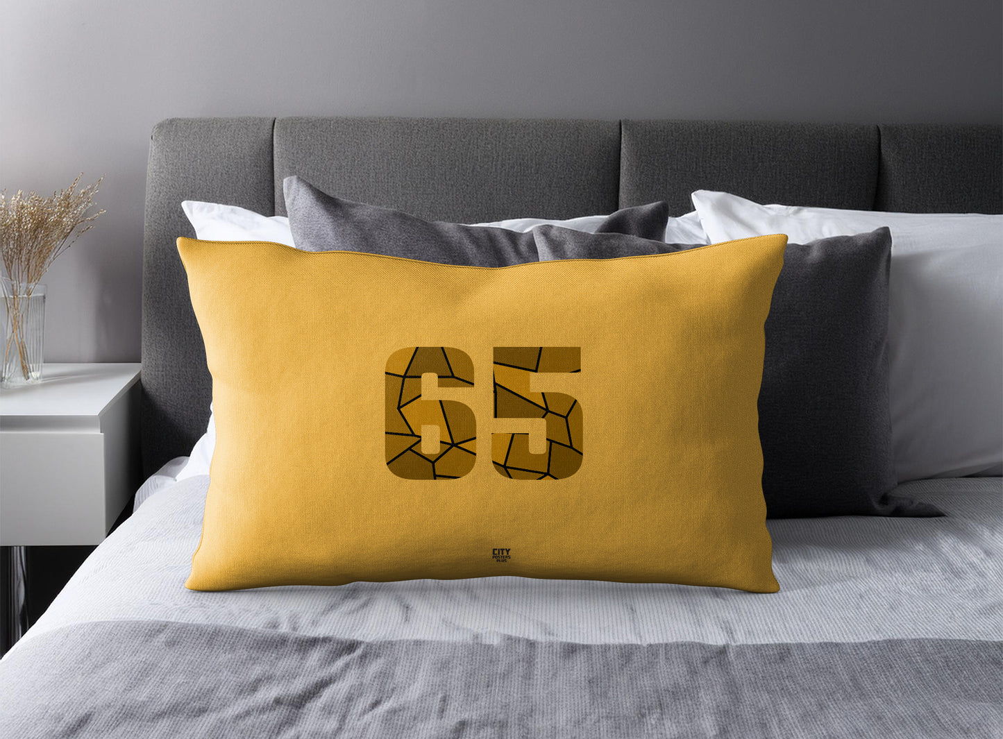 Print Deliver Plus 65 Number Pillow Case and Pillow Throw (Golden Yellow)