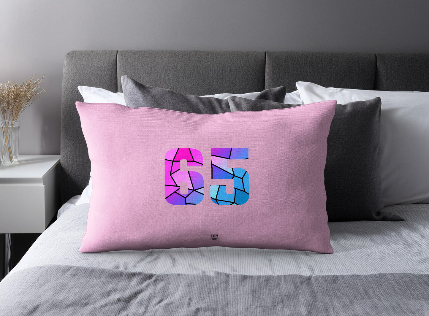 Print Deliver Plus 65 Number Pillow Case and Pillow Throw (Light Pink)