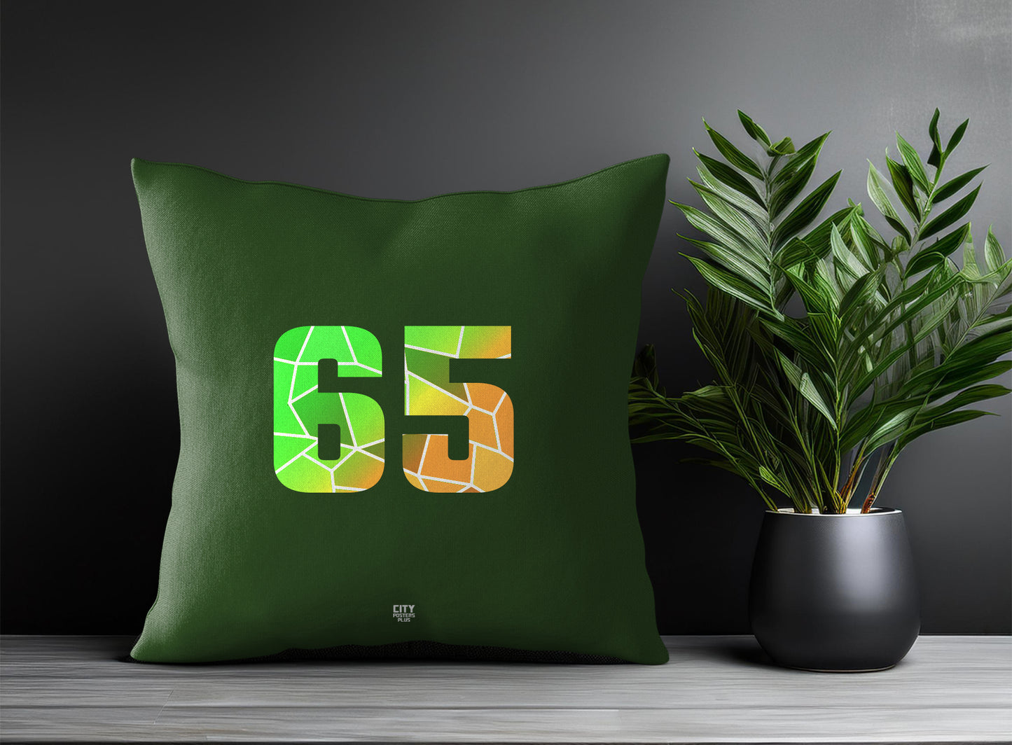 65 Number Pillow Case and Pillow Throw (Olive Green)