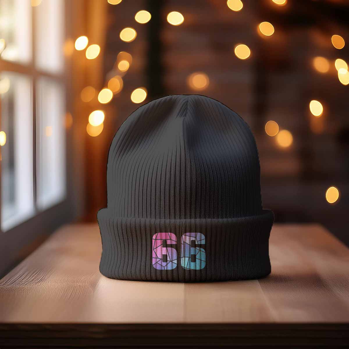 66 Number Cuffed Beanie (Dark Grey)