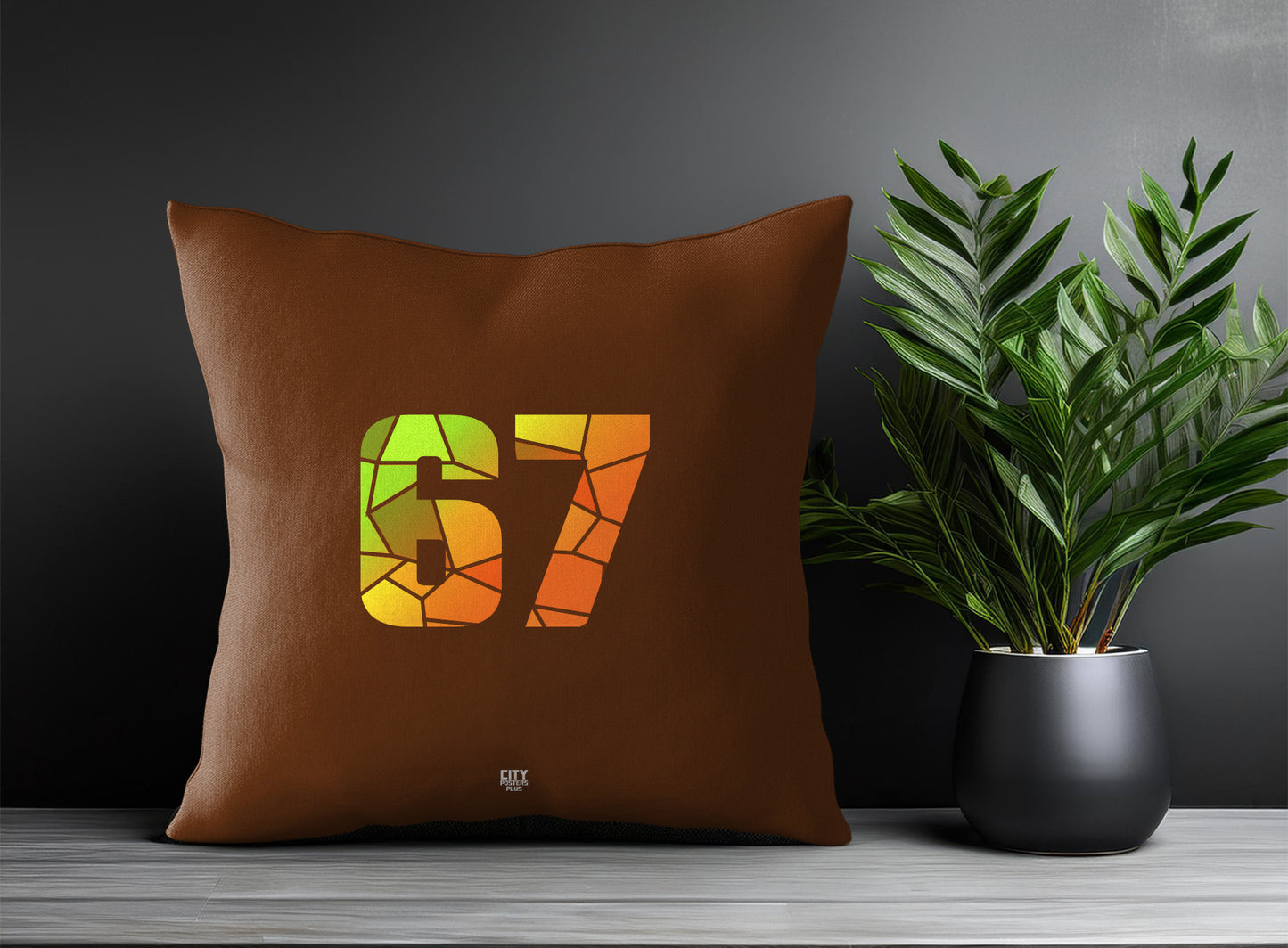 67 Number Pillow Case and Pillow Throw (Brown)