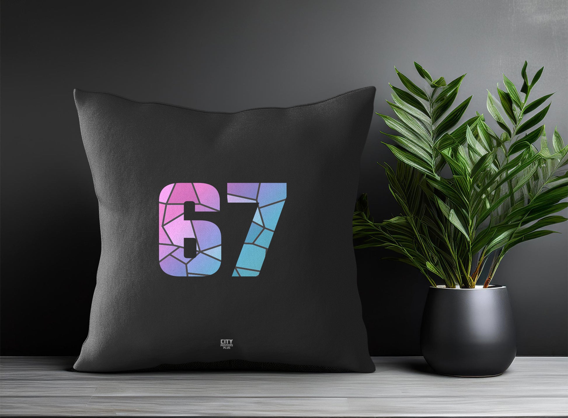 67 Number Pillow Case and Pillow Throw (Charcoal Grey)