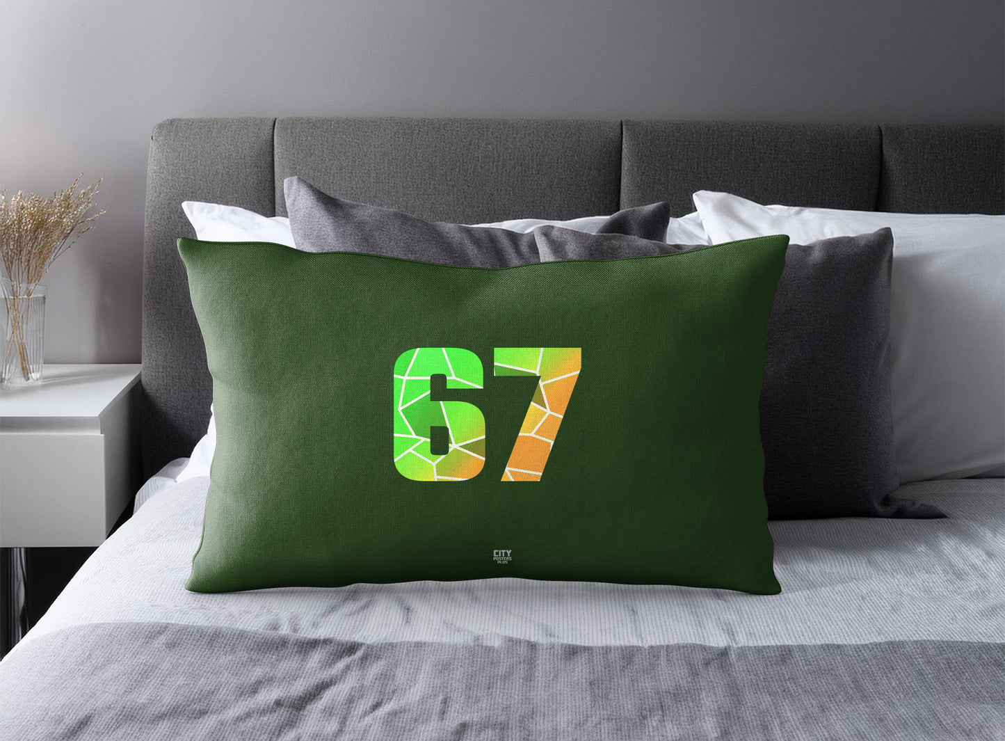Print Deliver Plus 67 Number Pillow Case and Pillow Throw (Olive Green)