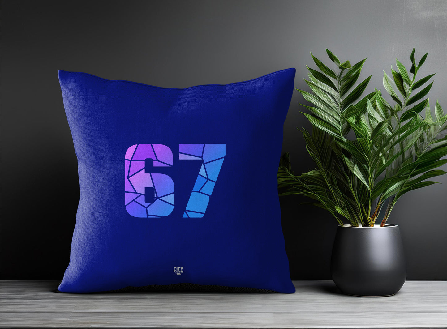 67 Number Pillow Case and Pillow Throw (Royal Blue)