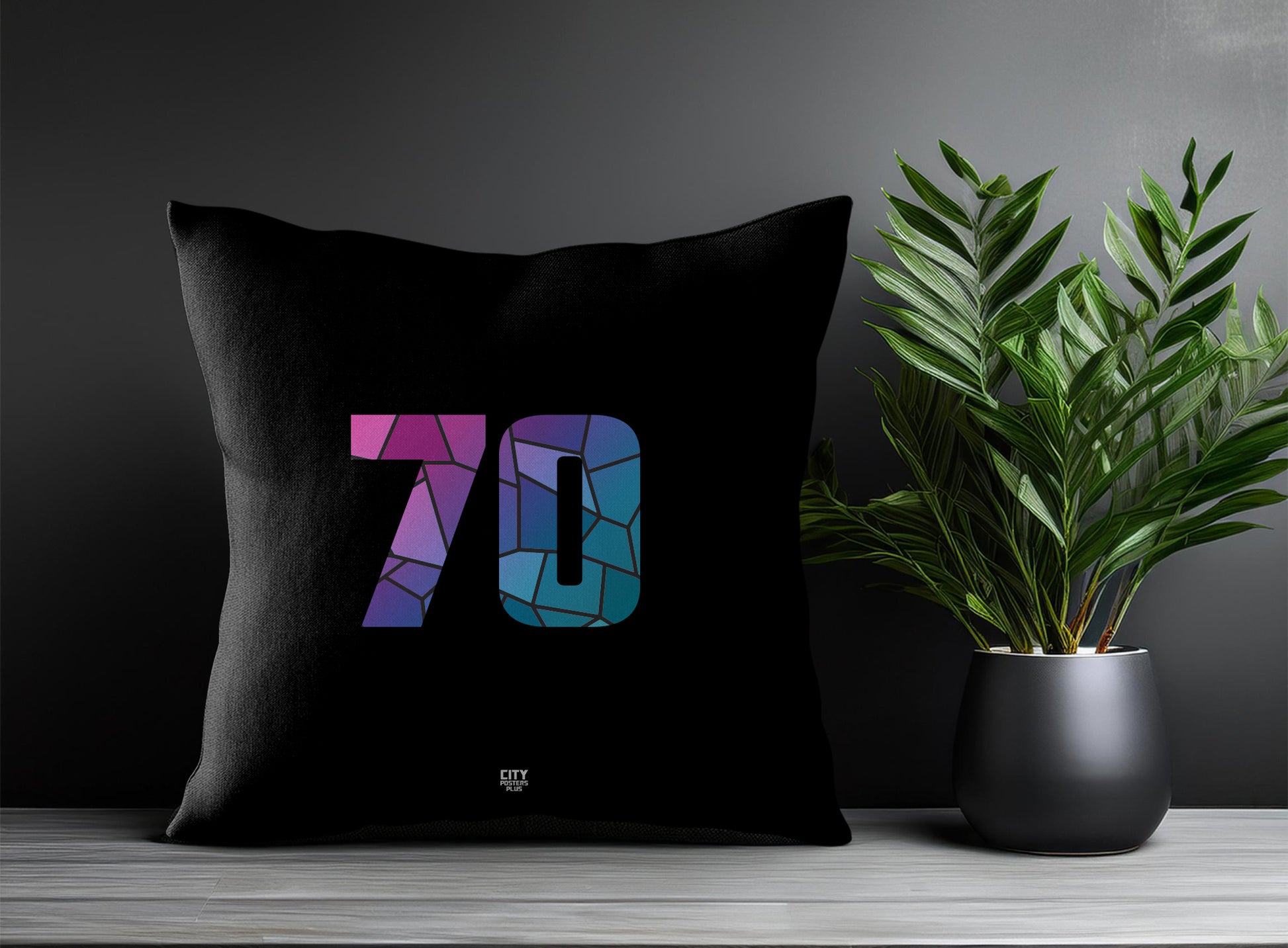 70 Number Pillow Case and Pillow Throw (Black)