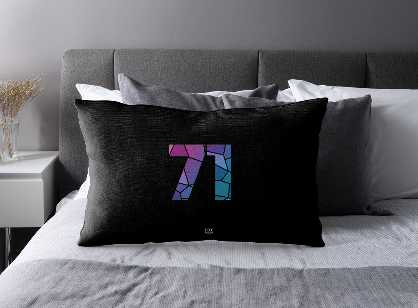 Print Deliver Plus 71 Number Pillow Case and Pillow Throw (Black)