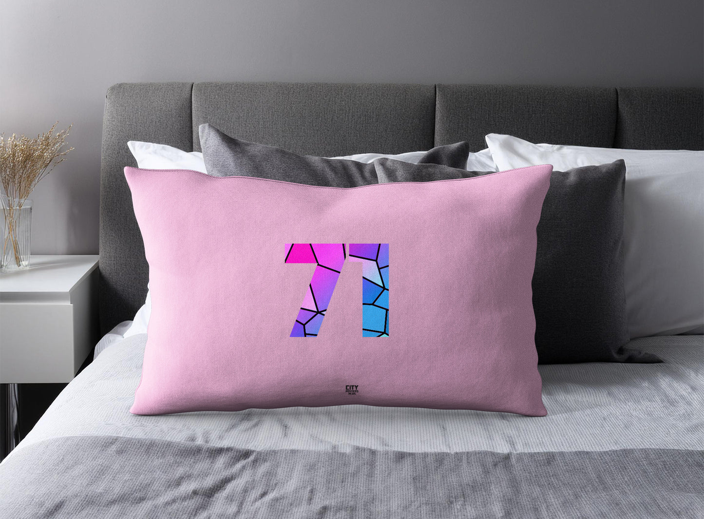Print Deliver Plus 71 Number Pillow Case and Pillow Throw (Light Pink)