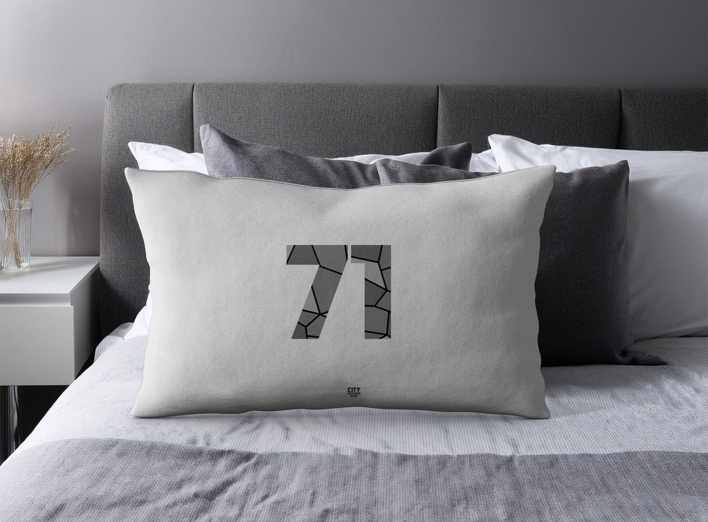 Print Deliver Plus 71 Number Pillow Case and Pillow Throw (Melange Grey)