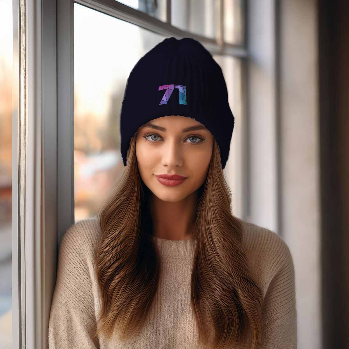 Beanies Plus 71 Number Cuffed Beanie (Navy)
