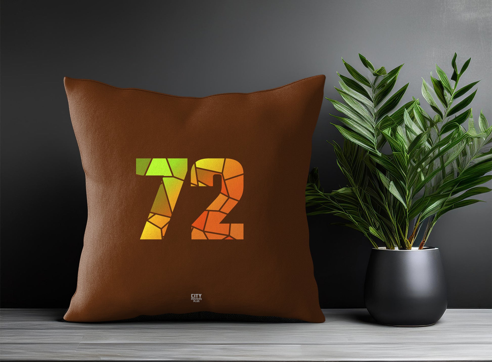 72 Number Pillow Case and Pillow Throw (Brown)