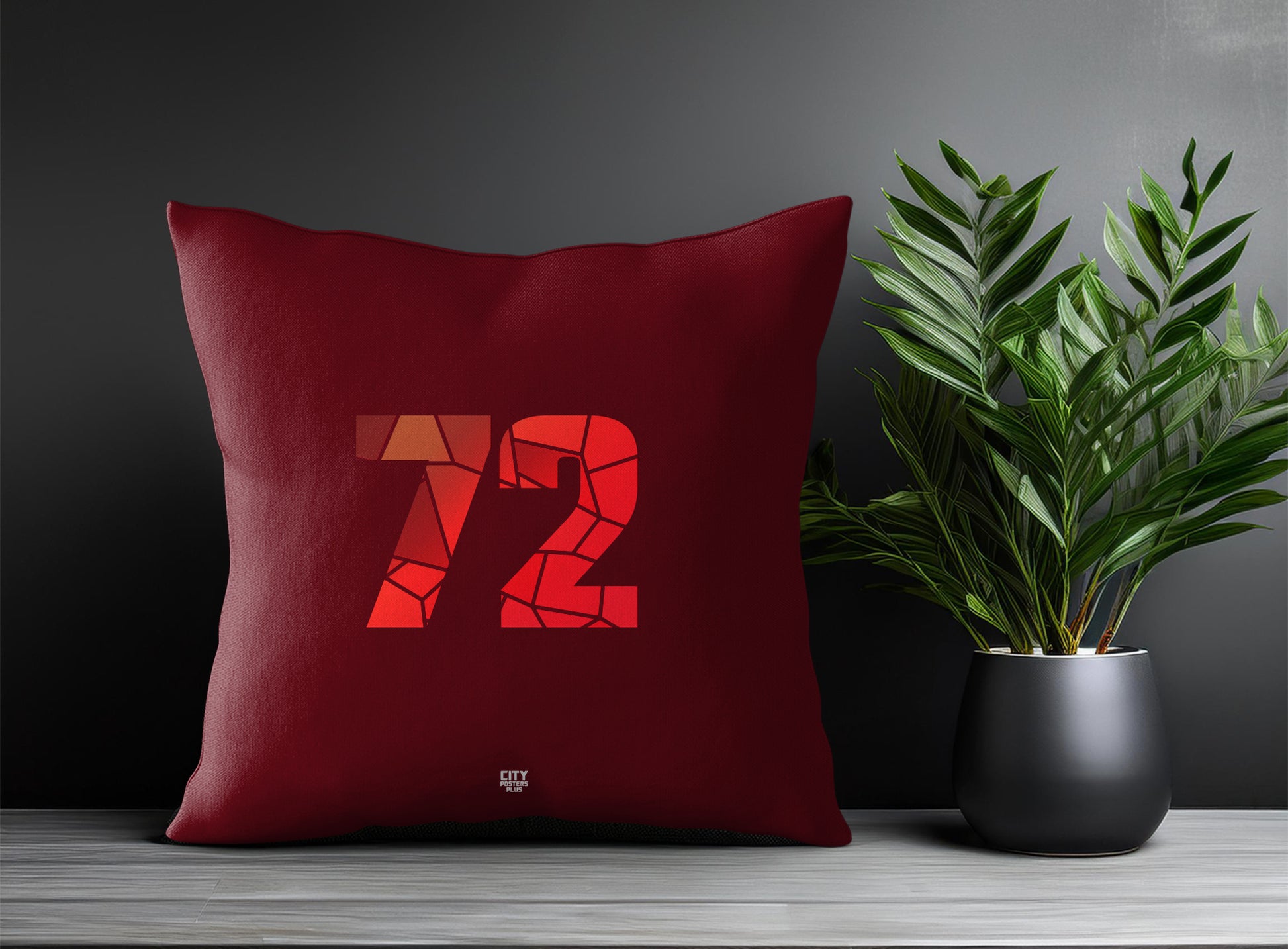 72 Number Pillow Case and Pillow Throw (Maroon)