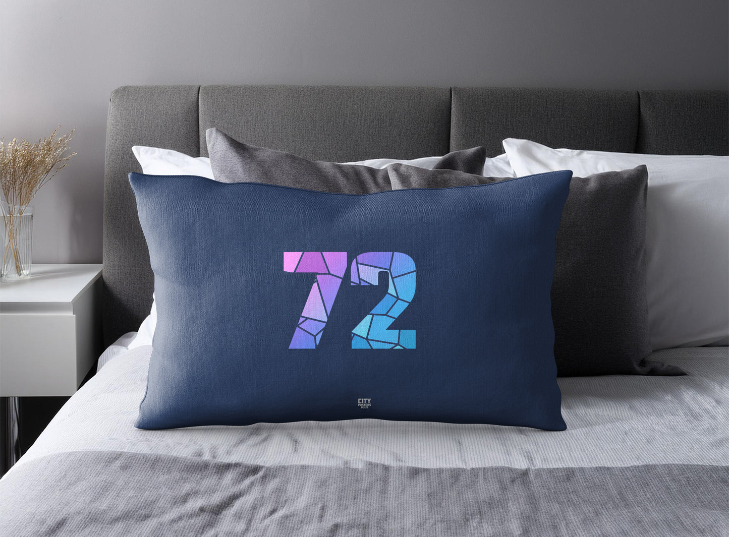 Print Deliver Plus 72 Number Pillow Case and Pillow Throw (Navy Blue)