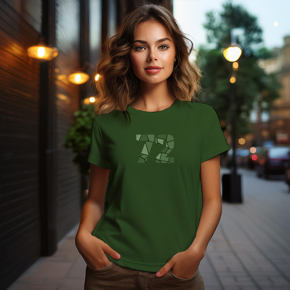 72 Number Women T-Shirt (Olive Green)