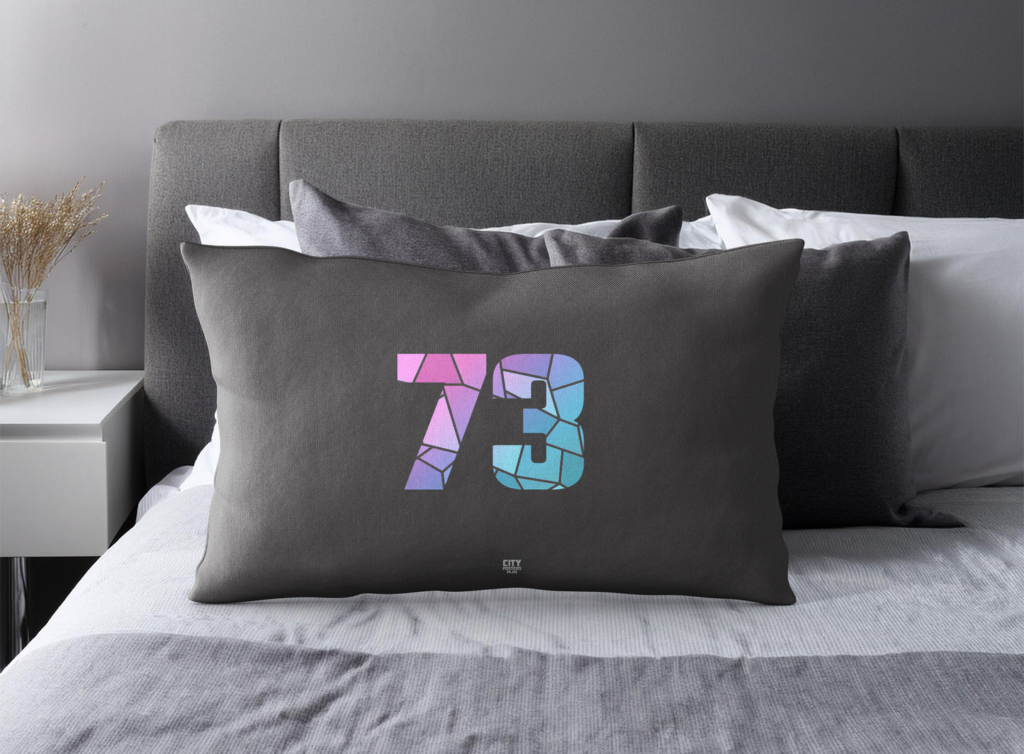 Print Deliver Plus 73 Number Pillow Case and Pillow Throw (Charcoal Grey)