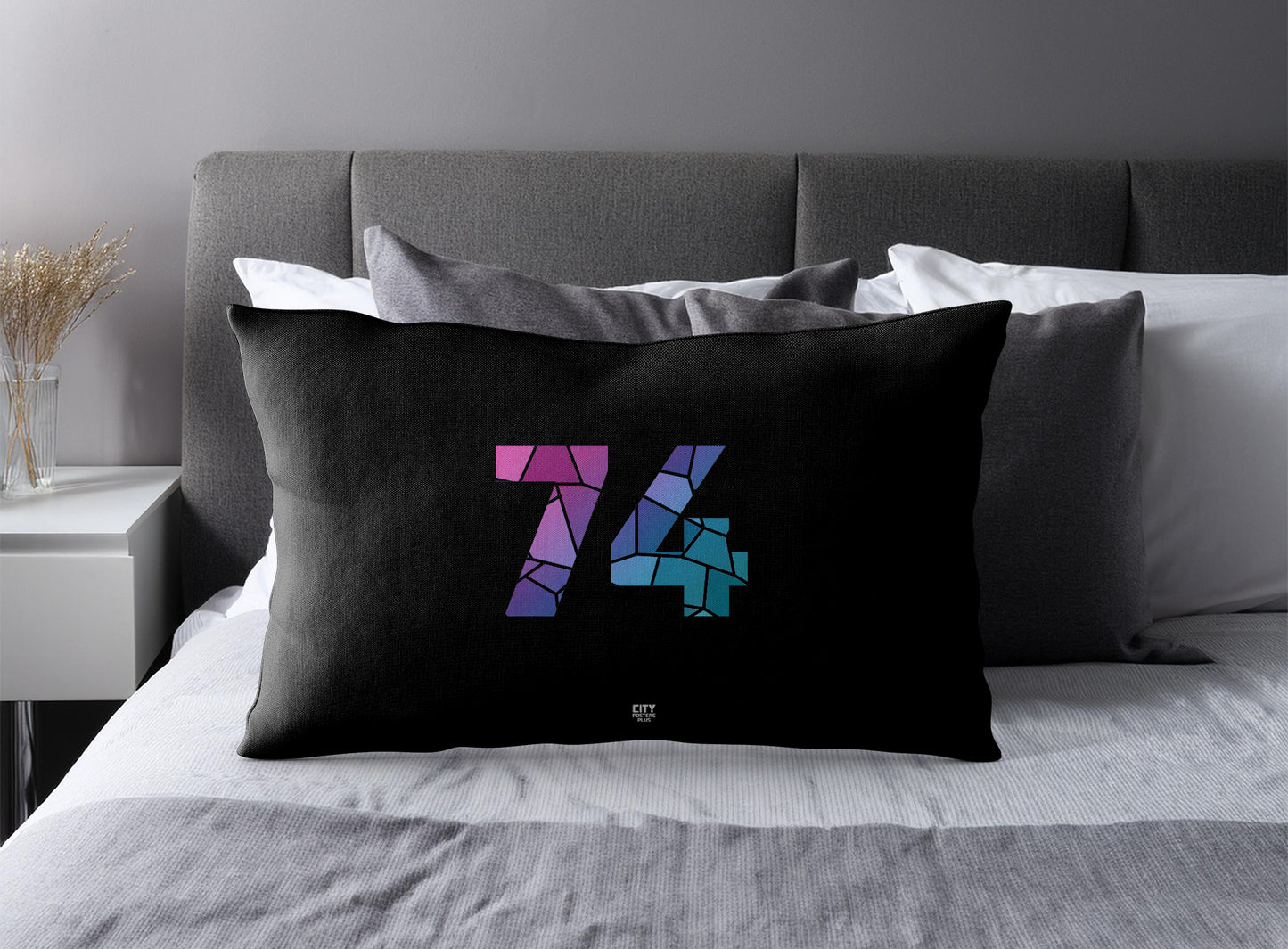 Print Deliver Plus 74 Number Pillow Case and Pillow Throw (Black)