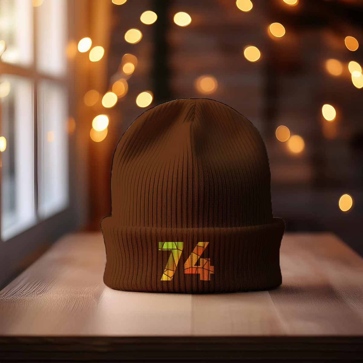 74 Number Cuffed Beanie (Brown)
