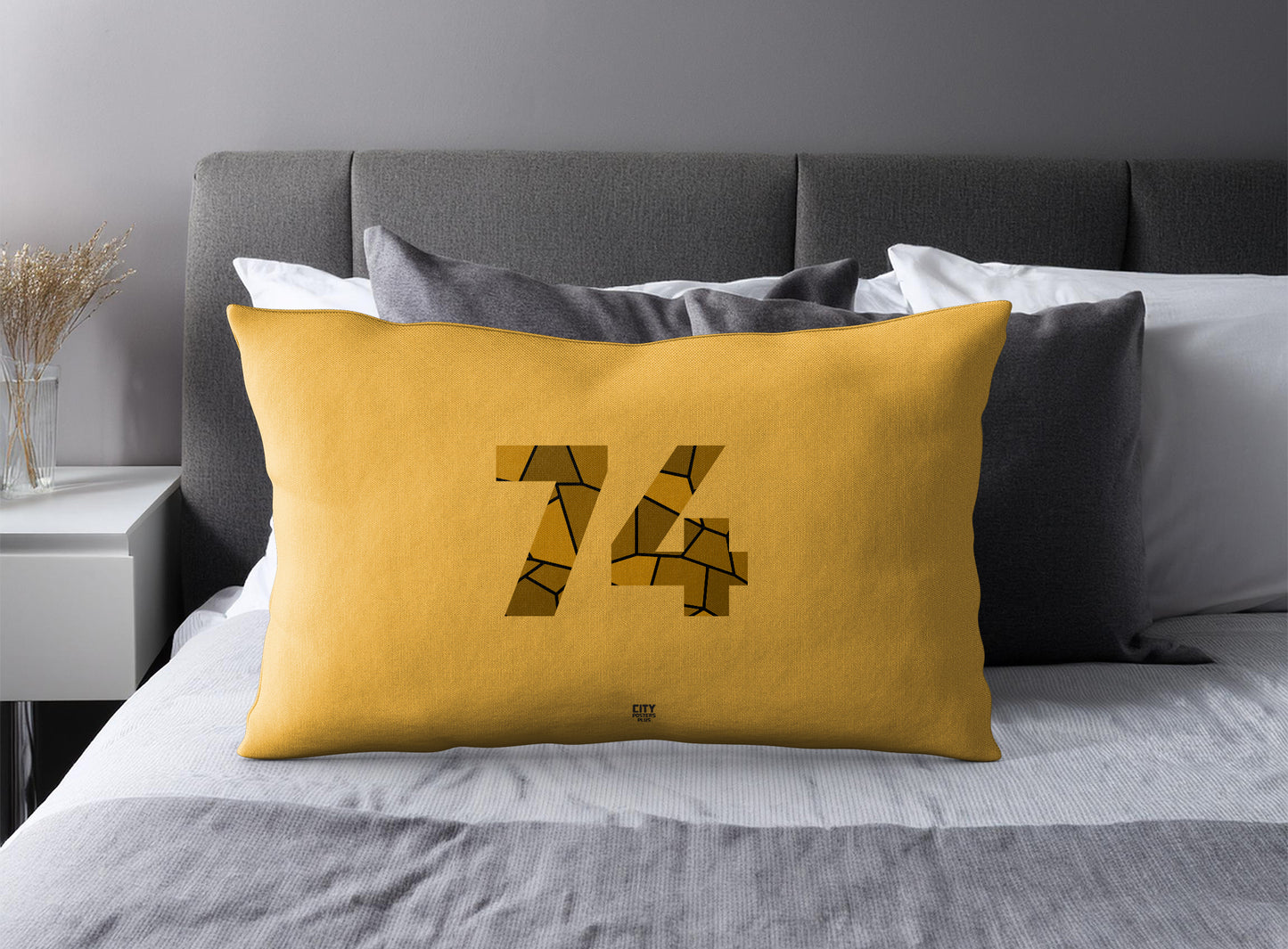 Print Deliver Plus 74 Number Pillow Case and Pillow Throw (Golden Yellow)