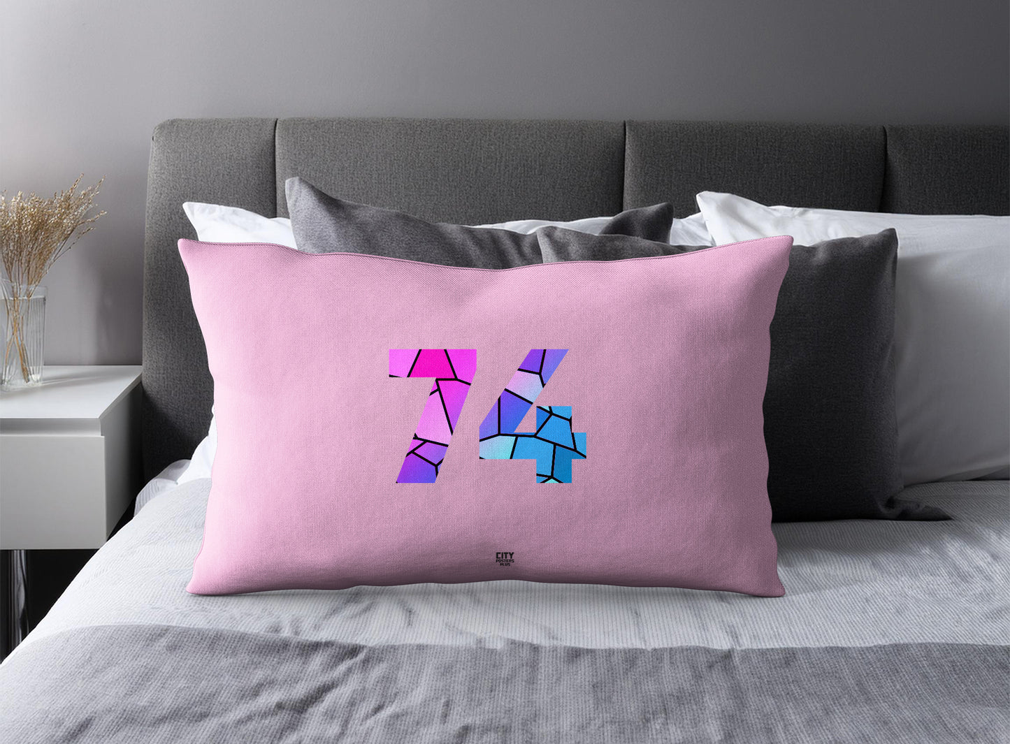 Print Deliver Plus 74 Number Pillow Case and Pillow Throw (Light Pink)