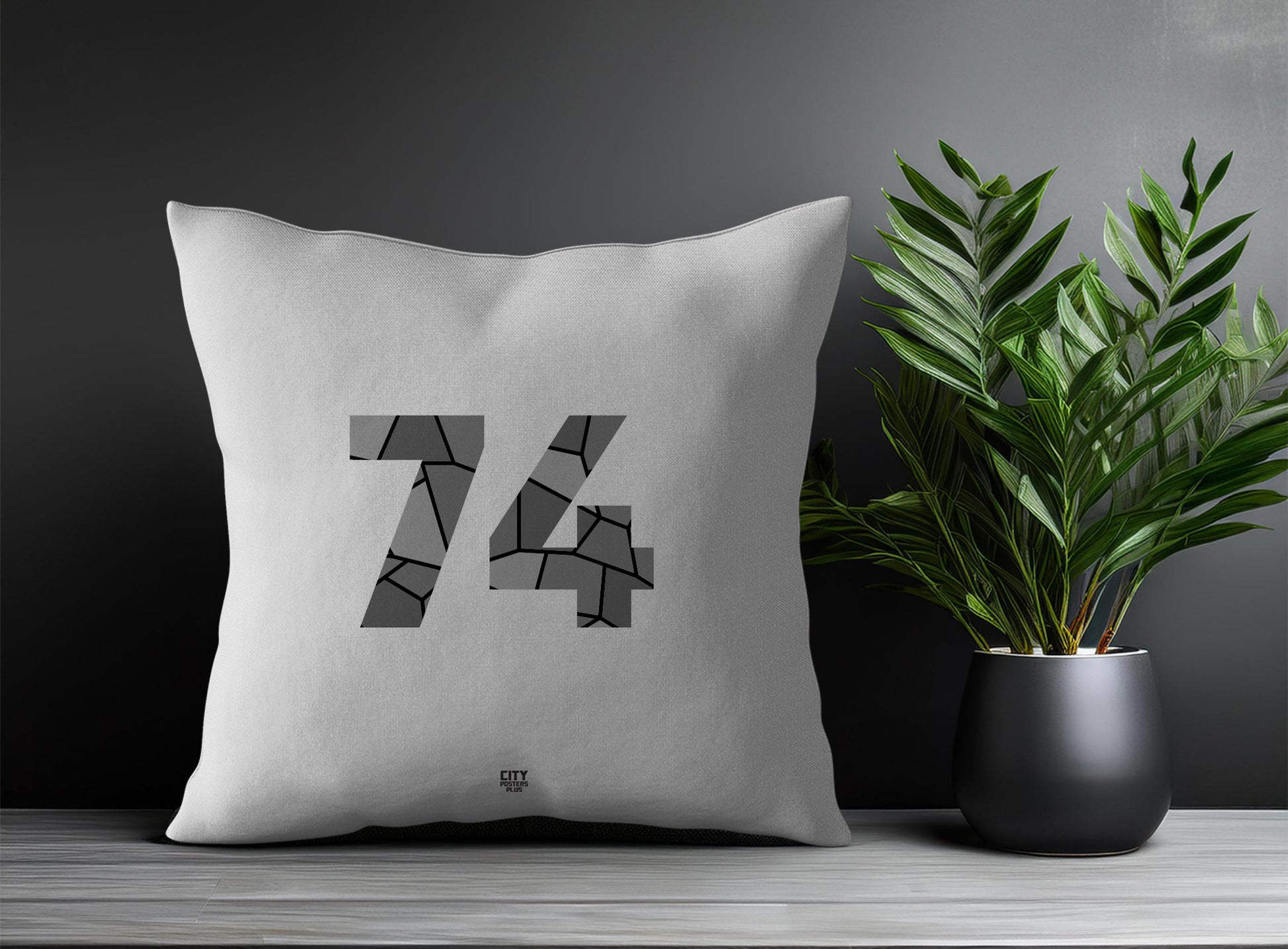 74 Number Pillow Case and Pillow Throw (Melange Grey)