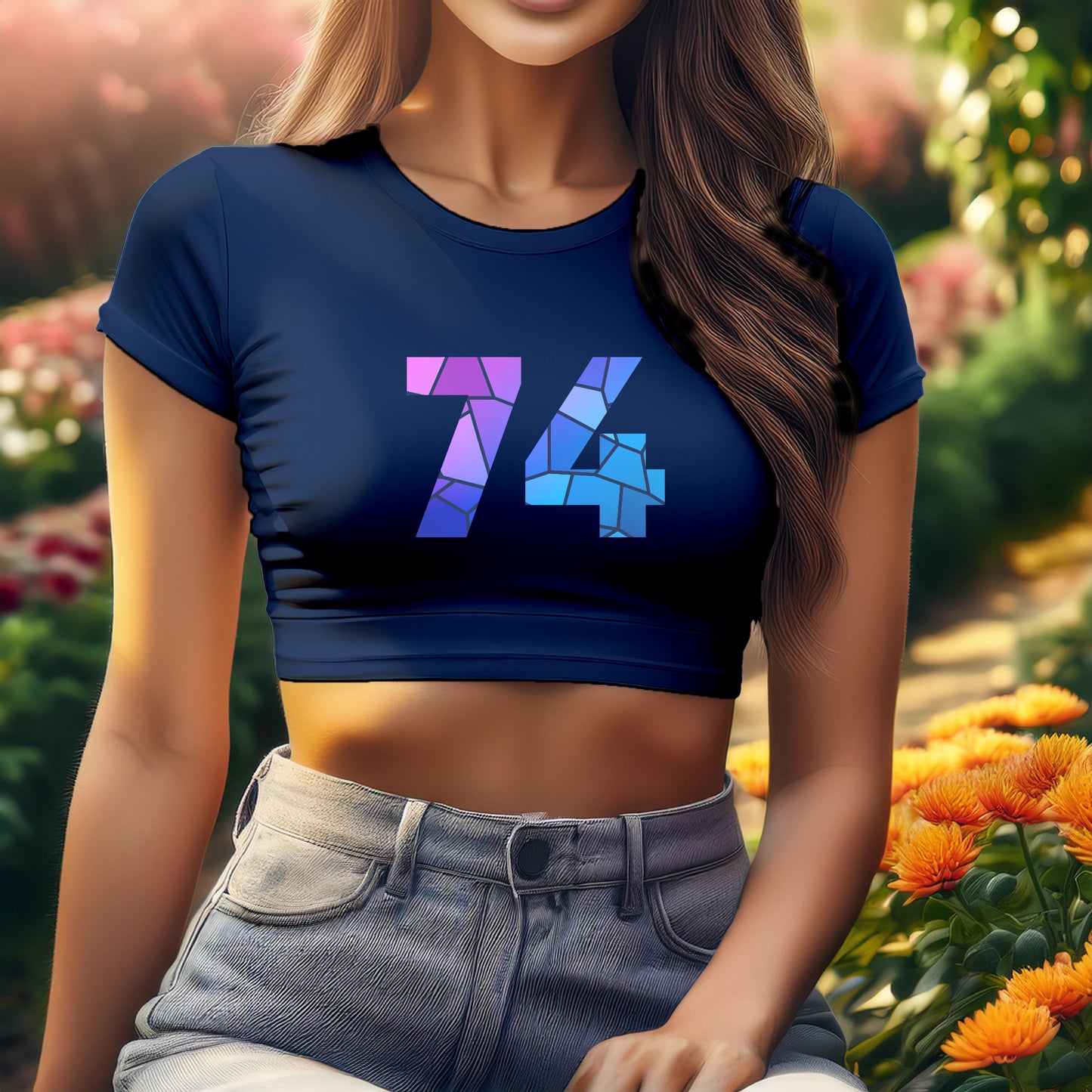 74 Number Women Crop Top (Navy Blue)