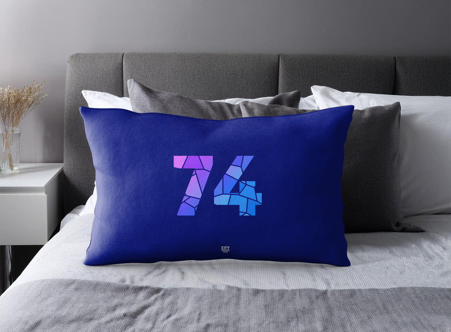 Print Deliver Plus 74 Number Pillow Case and Pillow Throw (Royal Blue)
