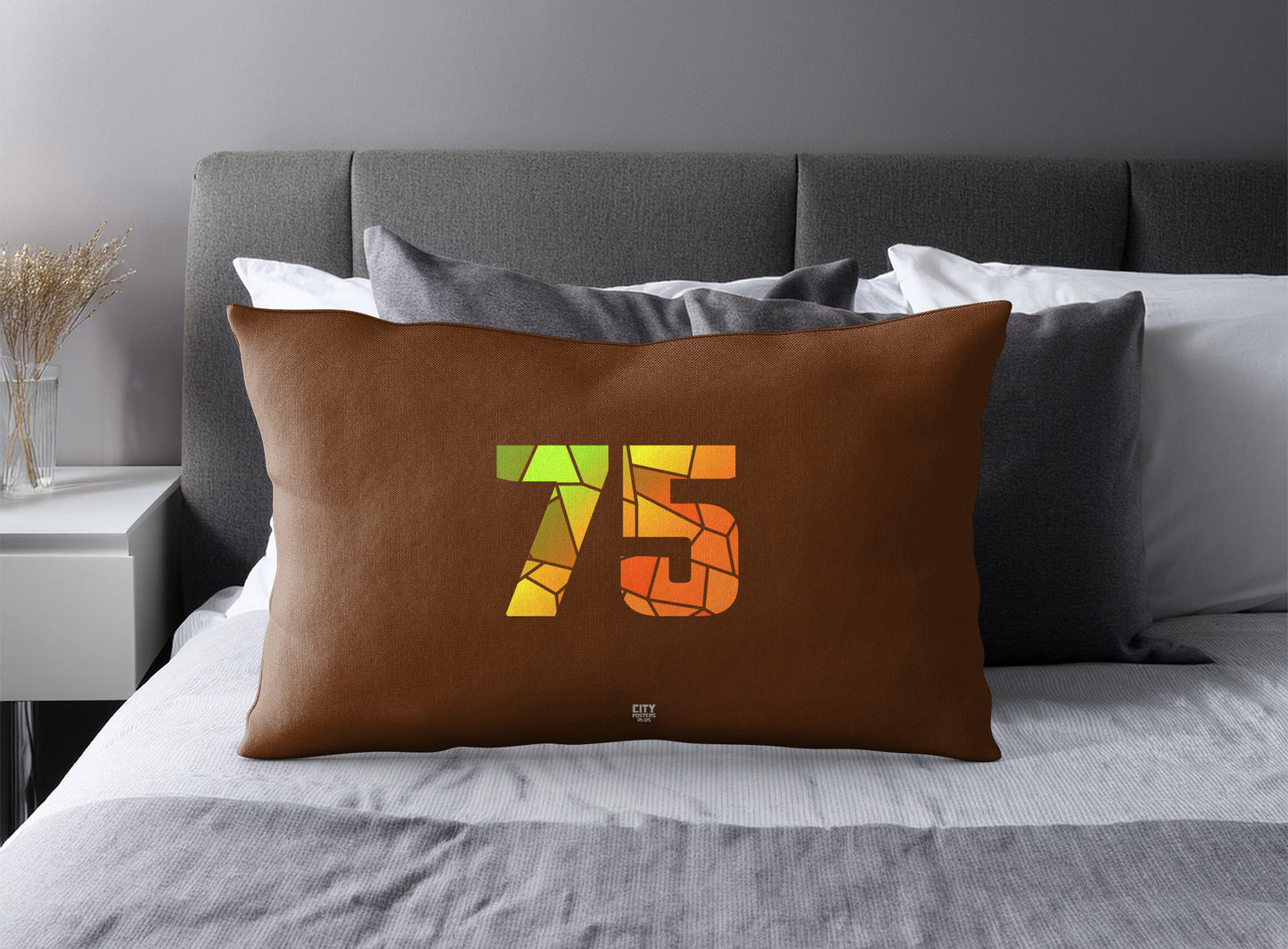 Print Deliver Plus 75 Number Pillow Case and Pillow Throw (Brown)