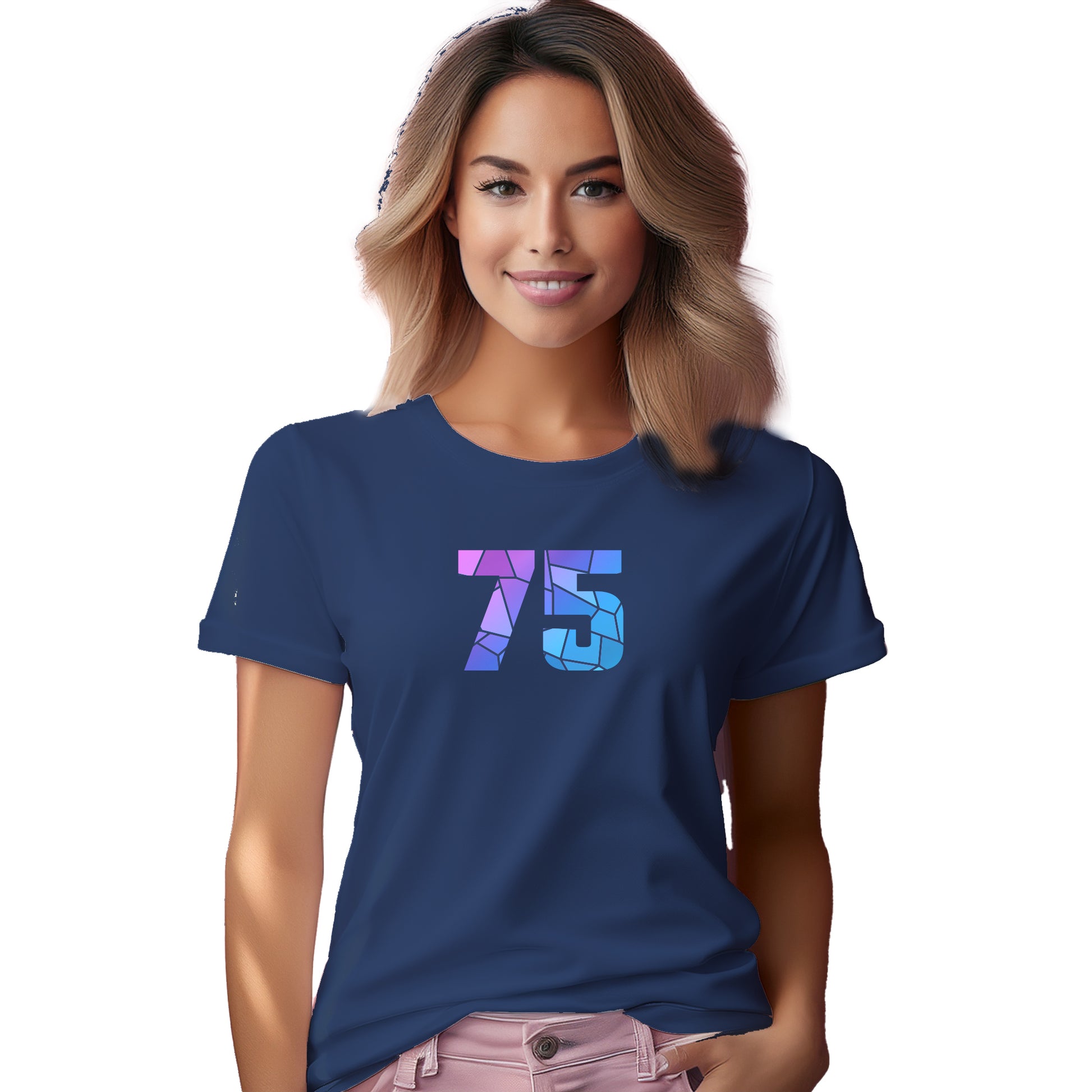 75 Number Women T-Shirt (Navy Blue)
