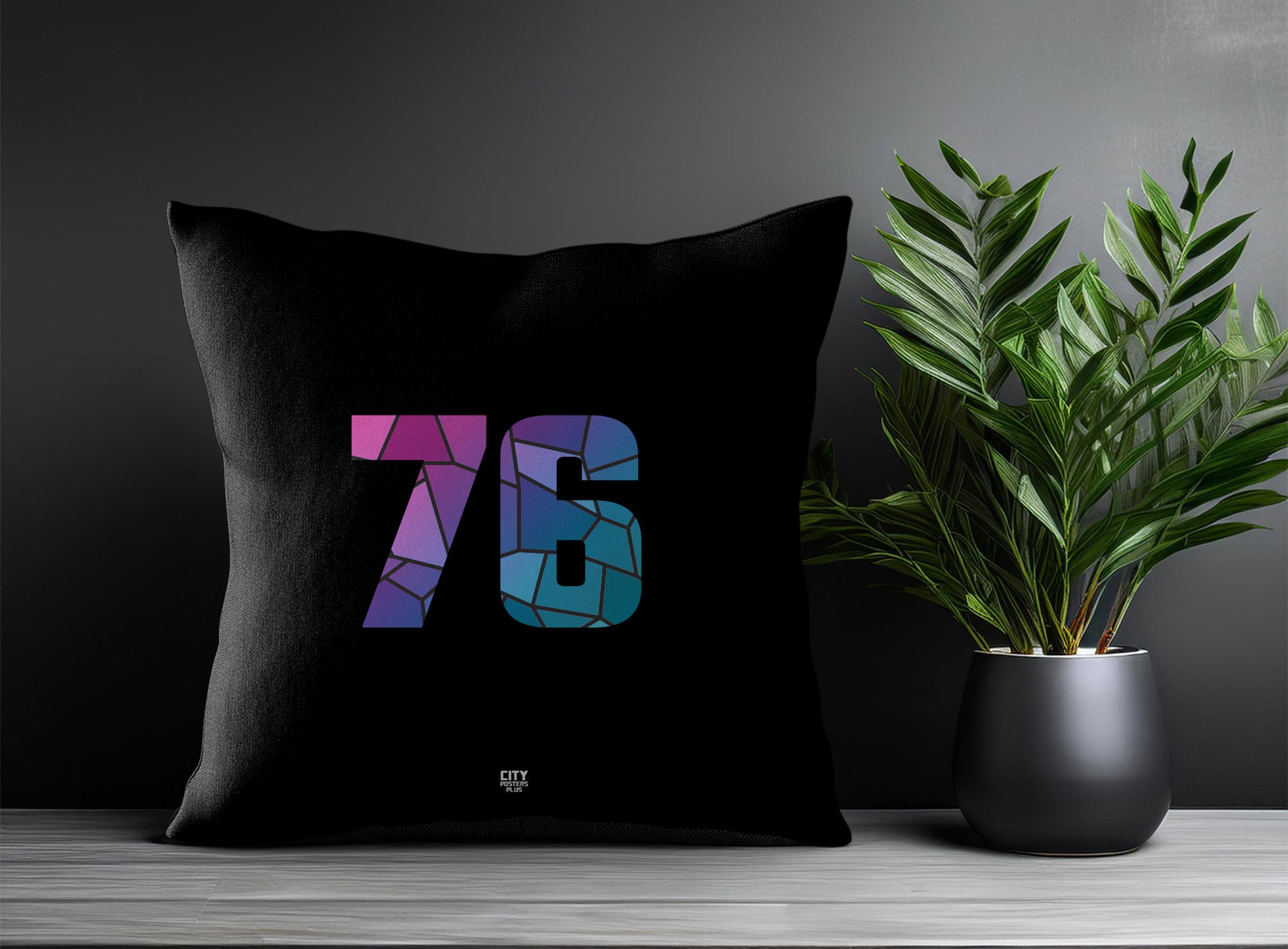 76 Number Pillow Case and Pillow Throw (Black)
