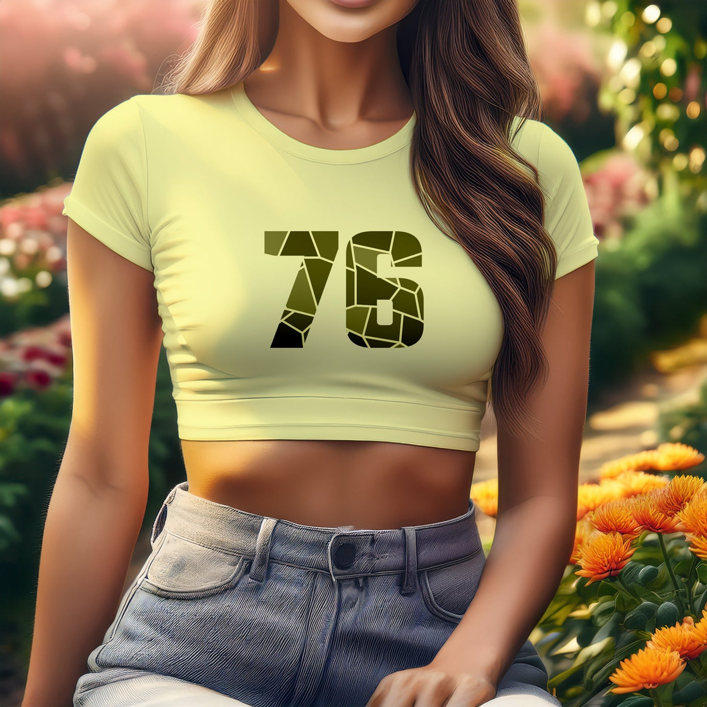 76 Number Women Crop Top (Butter Yellow)