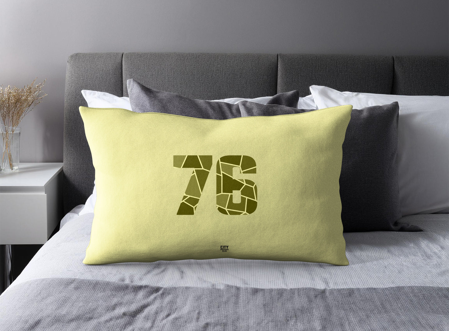 Print Deliver Plus 76 Number Pillow Case and Pillow Throw (Butter Yellow)