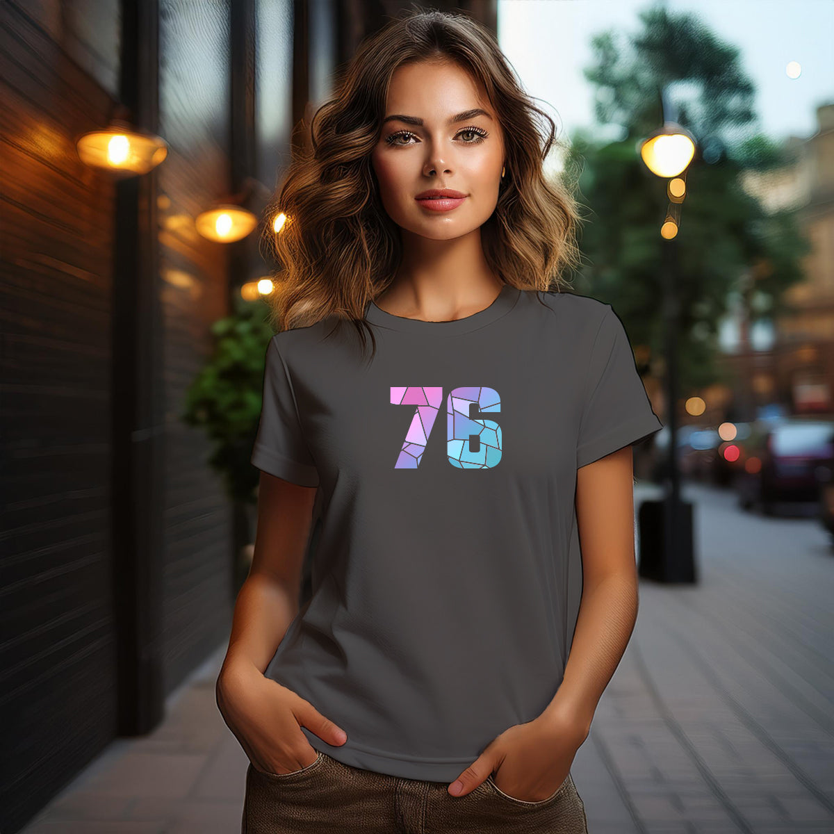 76 Number Women T-Shirt (Charcoal Grey)
