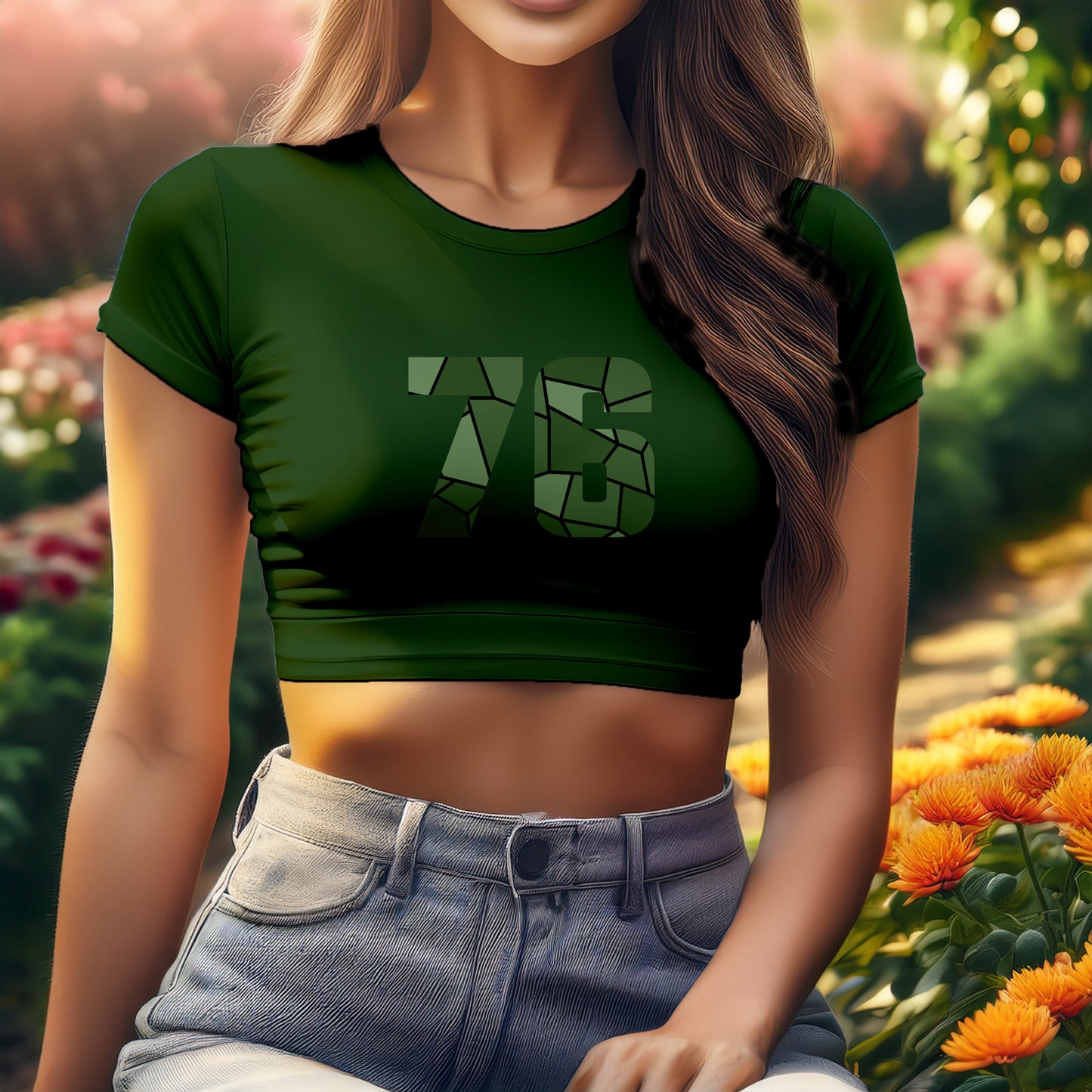 76 Number Women Crop Top (Olive Green)