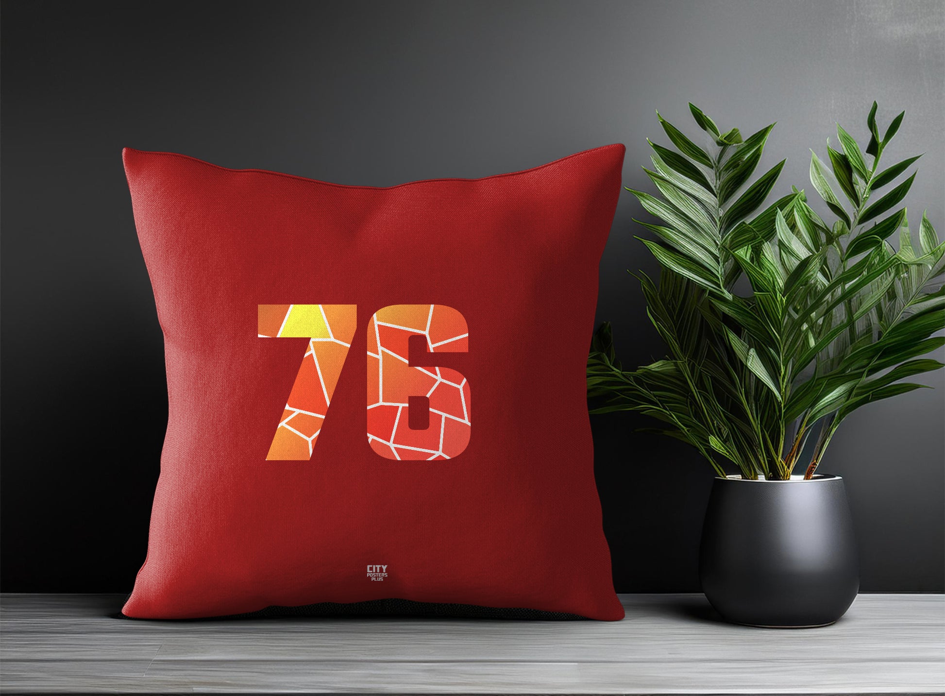 76 Number Pillow Case and Pillow Throw (Red)