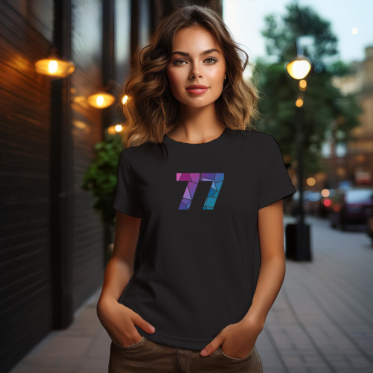 77 Number Women T-Shirt (Black)