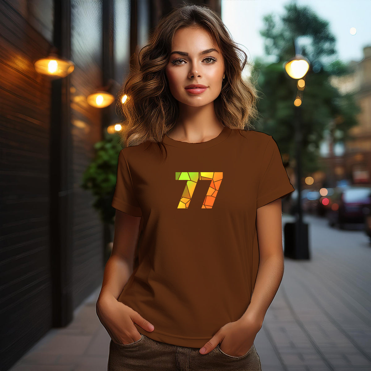 77 Number Women T-Shirt (Brown)