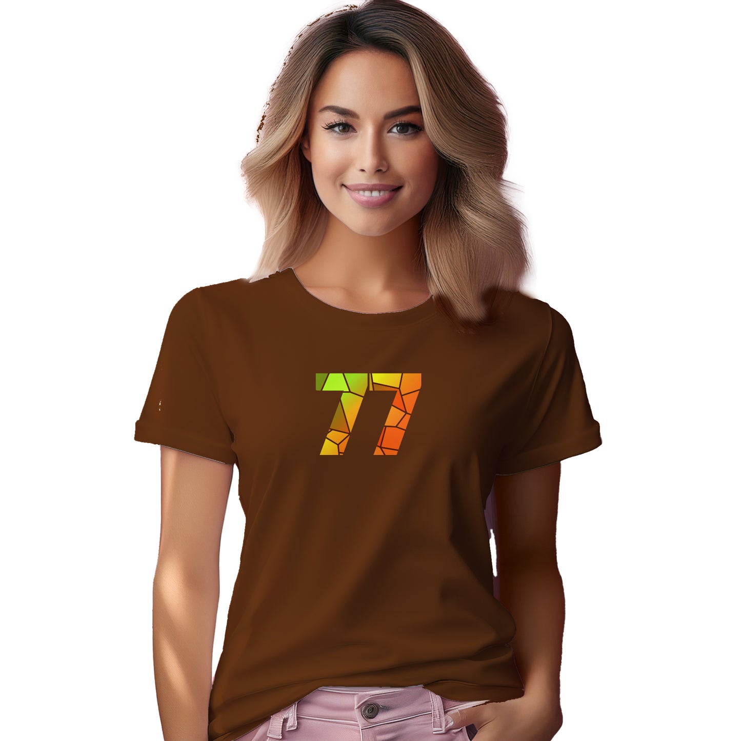 77 Number Women T-Shirt (Brown)