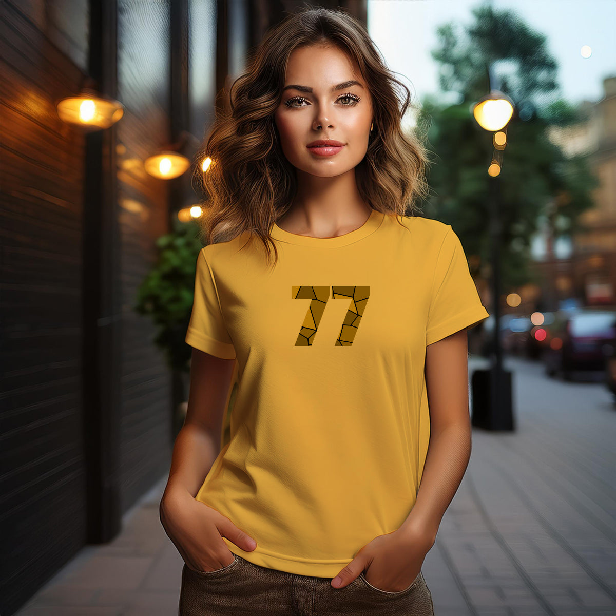 77 Number Women T-Shirt (Golden Yellow)