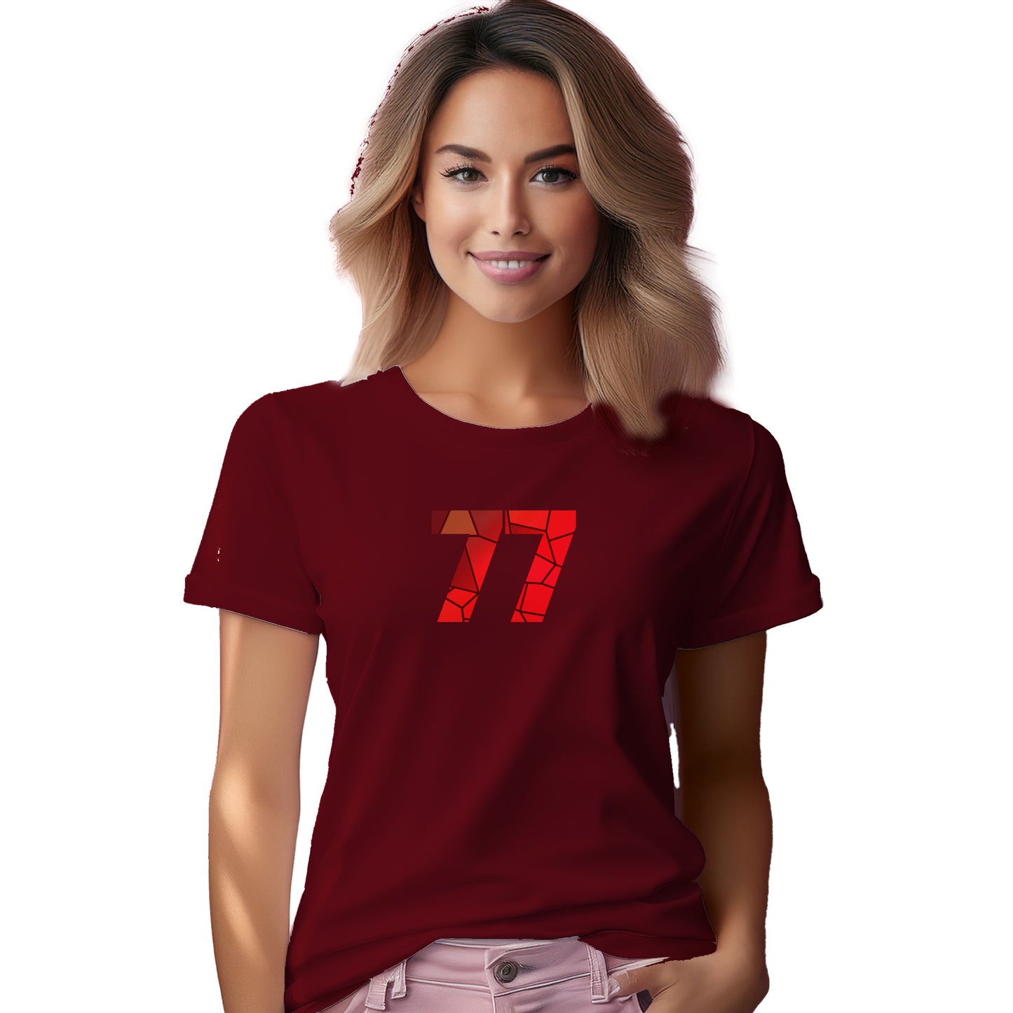 77 Number Women T-Shirt (Maroon)