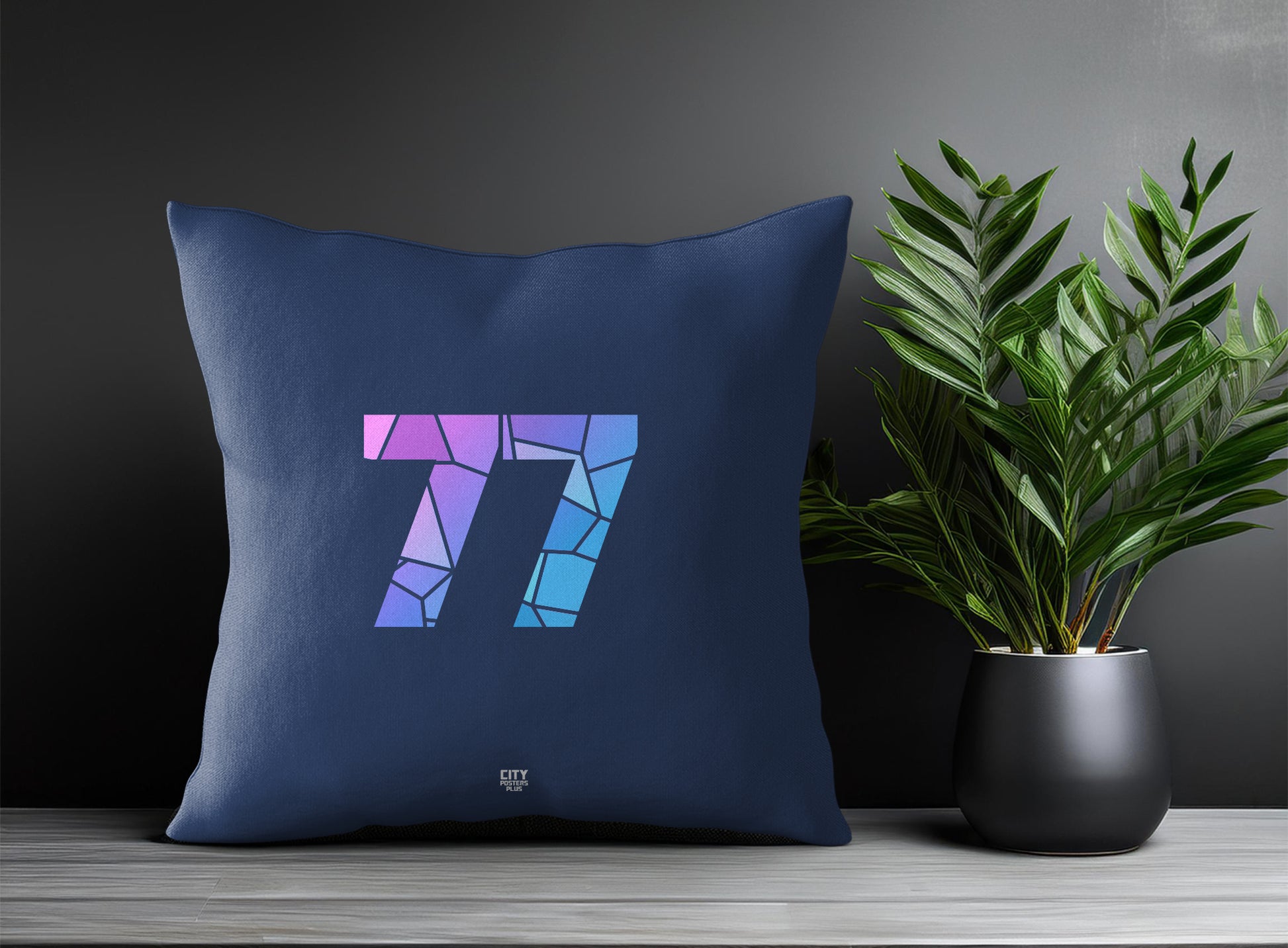 77 Number Pillow Case and Pillow Throw (Navy Blue)