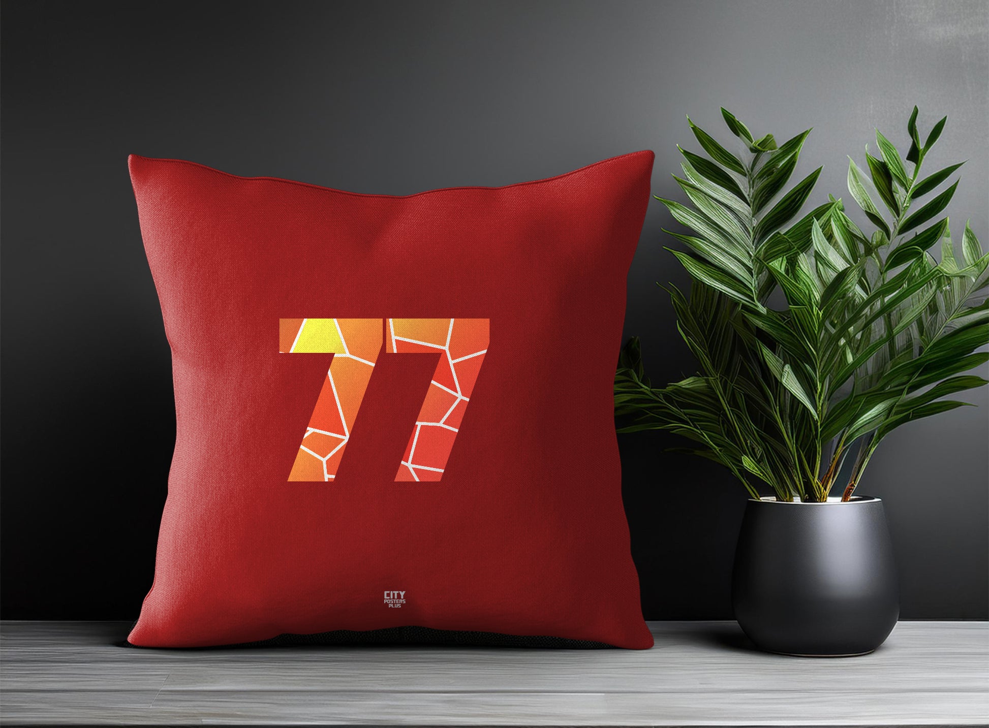 77 Number Pillow Case and Pillow Throw (Red)