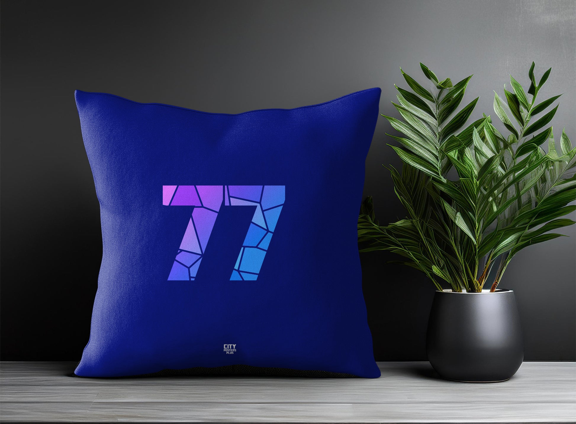77 Number Pillow Case and Pillow Throw (Royal Blue)
