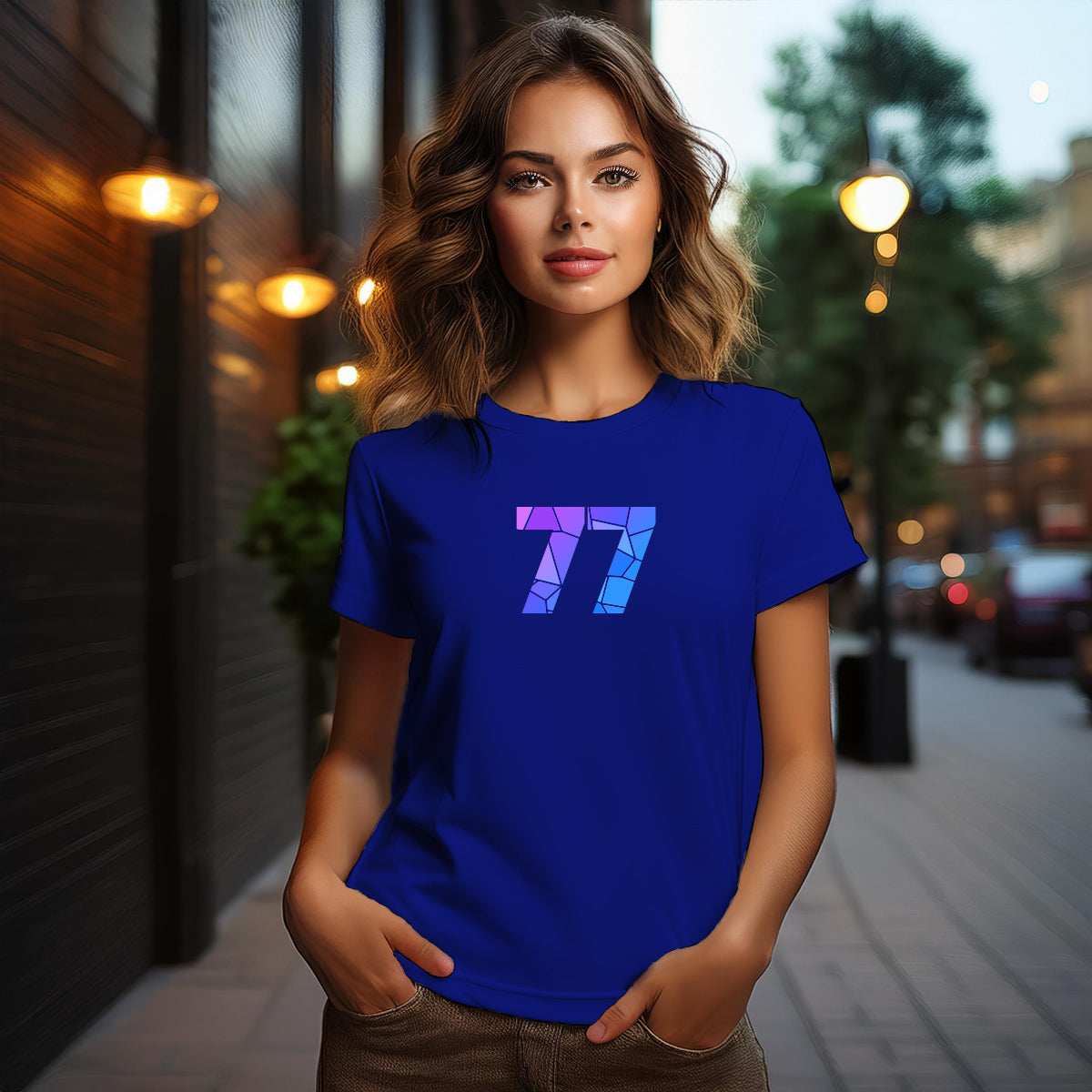 77 Number Women T-Shirt (Royal Blue)