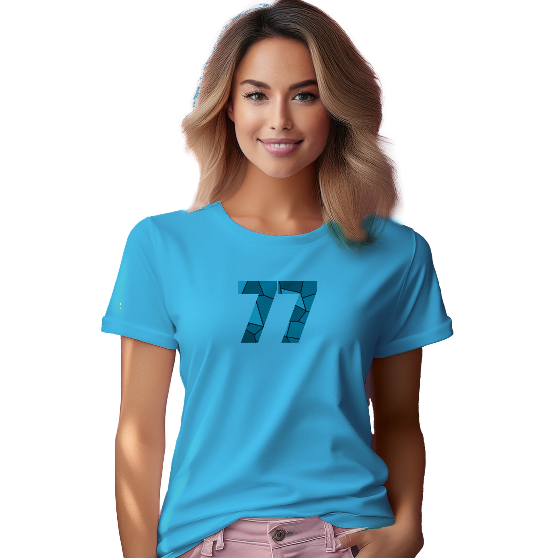 77 Number Women T-Shirt (Sky Blue)