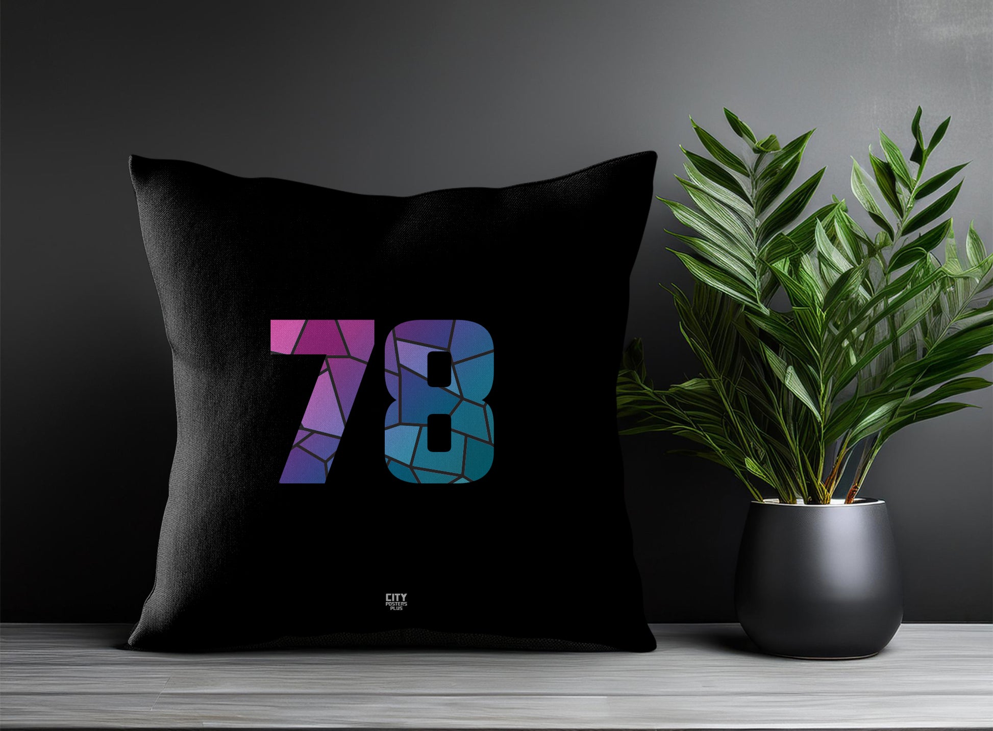 78 Number Pillow Case and Pillow Throw (Black)