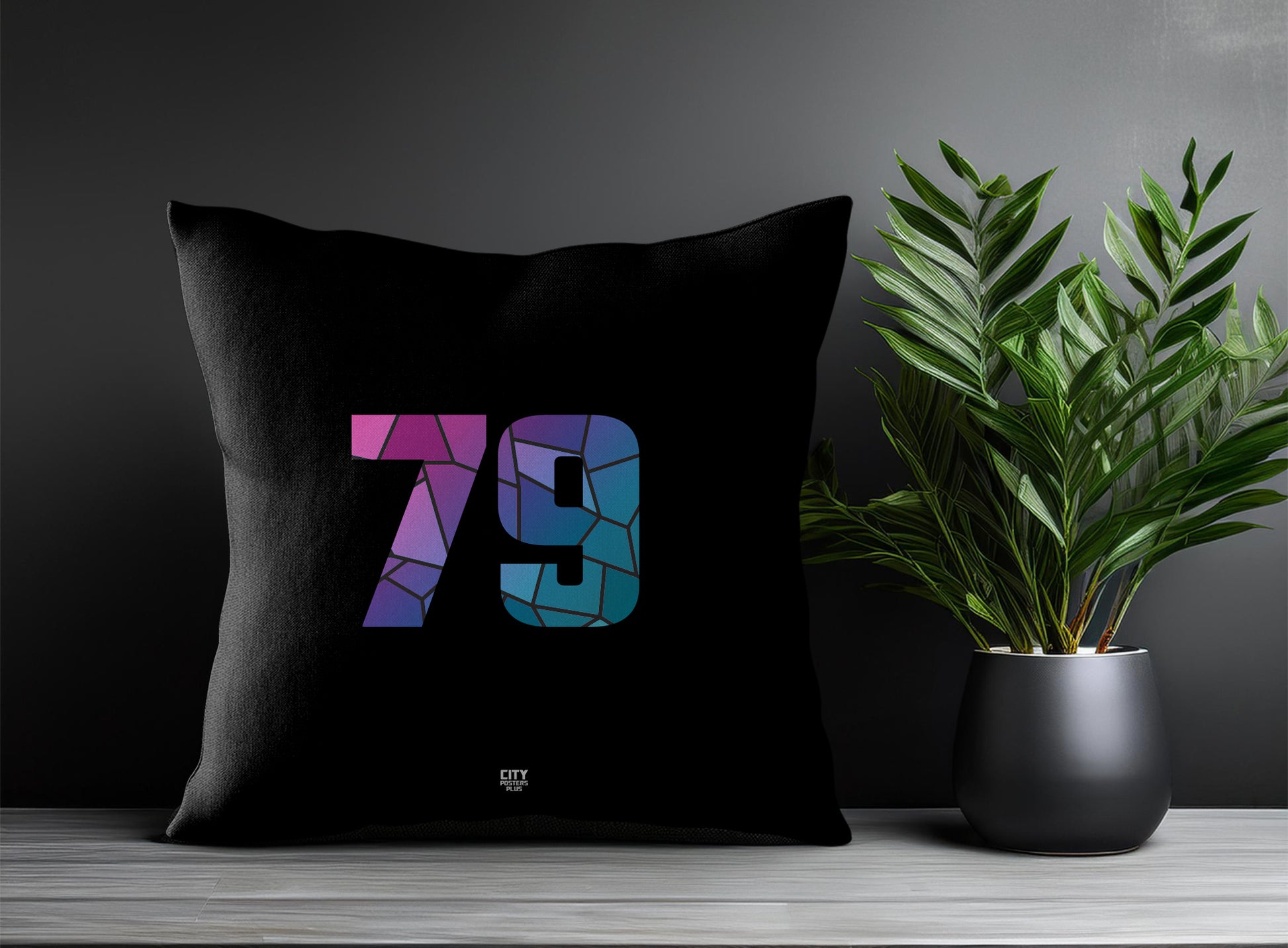 79 Number Pillow Case and Pillow Throw (Black)