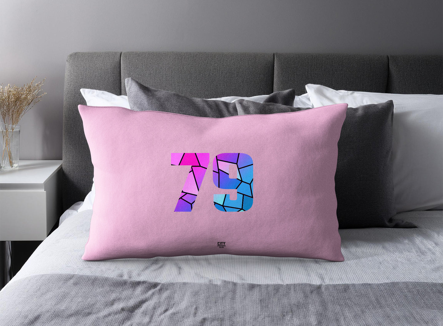 Print Deliver Plus 79 Number Pillow Case and Pillow Throw (Light Pink)