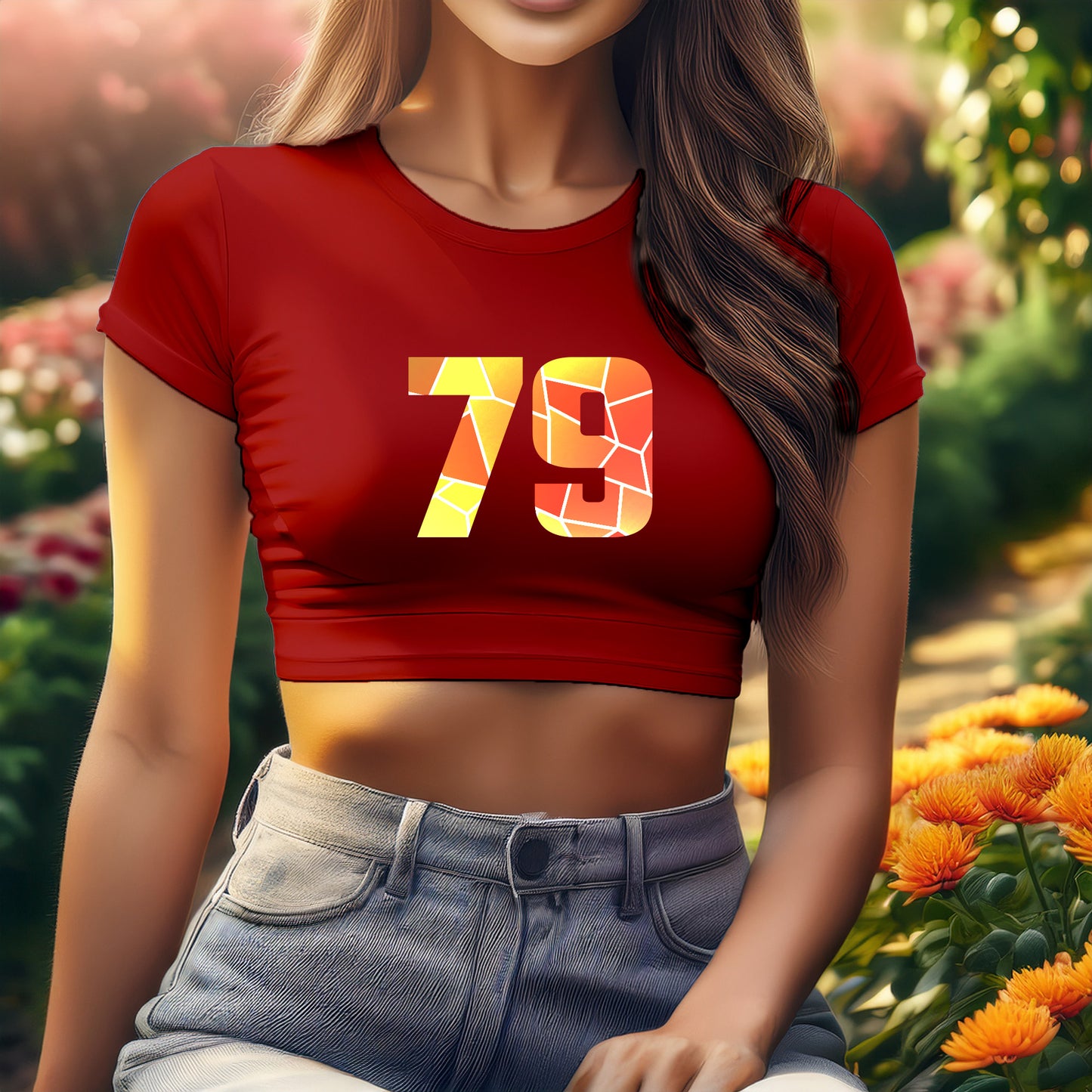 79 Number Women Crop Top (Red)