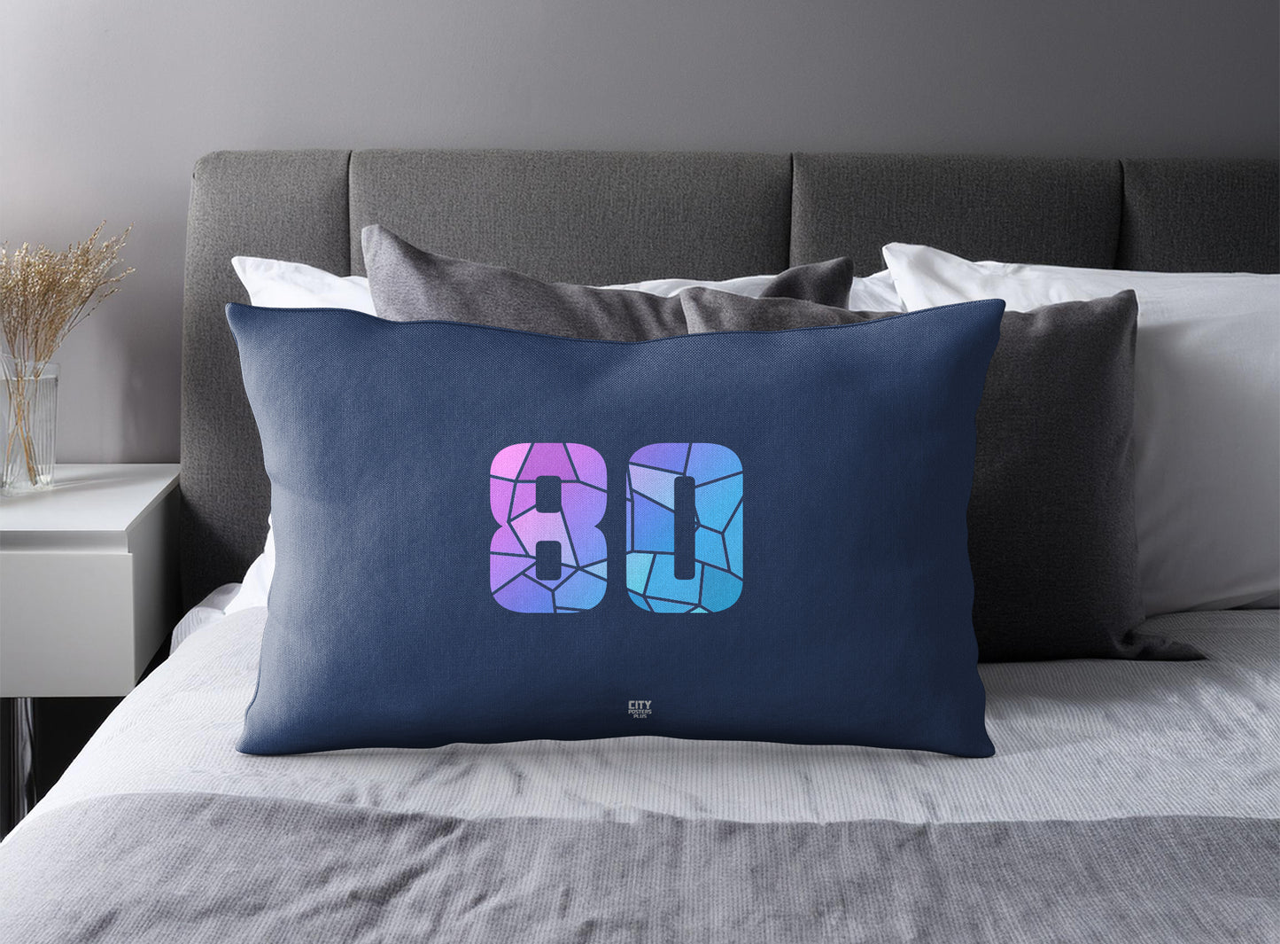 Print Deliver Plus 80 Number Pillow Case and Pillow Throw (Navy Blue)
