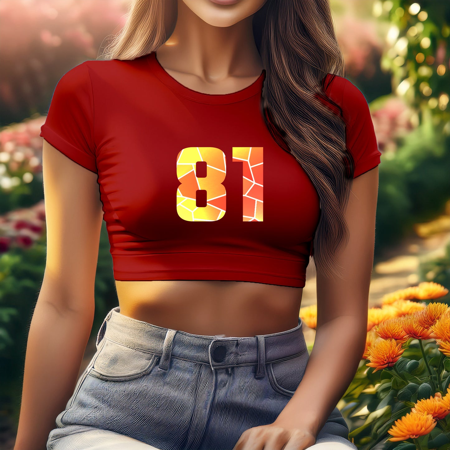 81 Number Women Crop Top (Red)