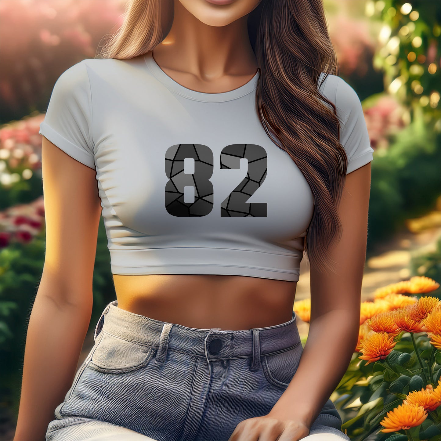 82 Number Women Crop Top (Melange Grey)